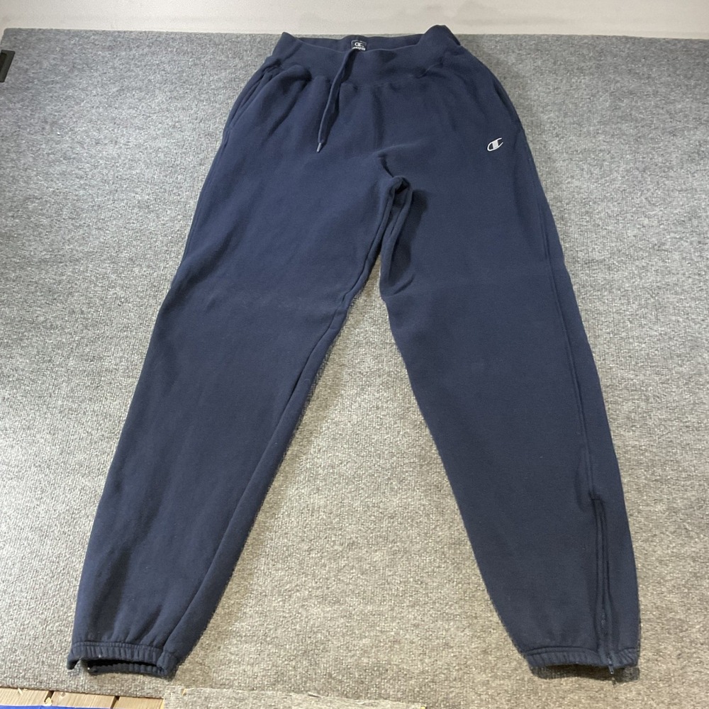 Champion Mens Navy Blue Reverse Weave Sweatpants Joggers Ankle Zip Large